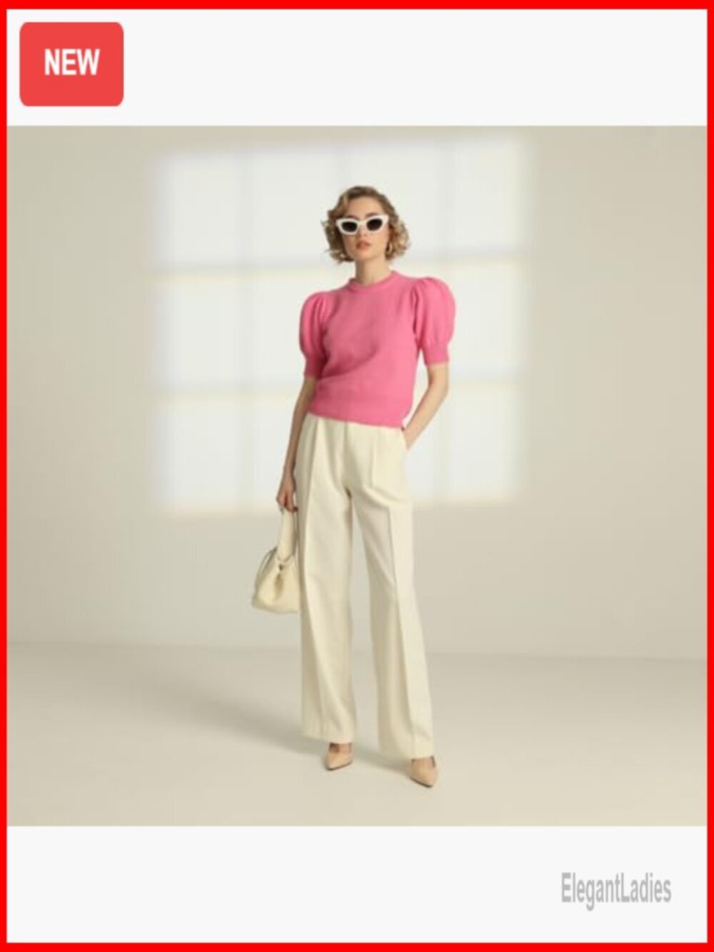 Puff Short Sleeve Sweater Top Spring Summer Trendy Crew Neck Casual Blouse - Picture 2 of 7